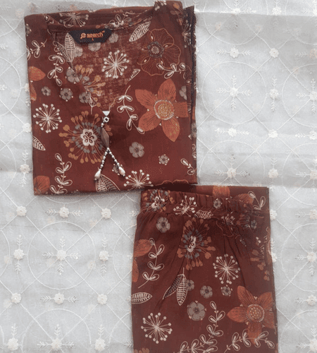 cordsets-1.png Maroon Floral Print Cotton Co-ord Set with Collar Neck
